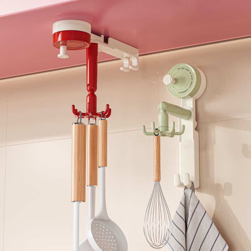 Late wind ABS стенен кухненски органайзер с вакуумна чашка, въртящи се шест зъби за съдове и прибори, тегло 83.5 g