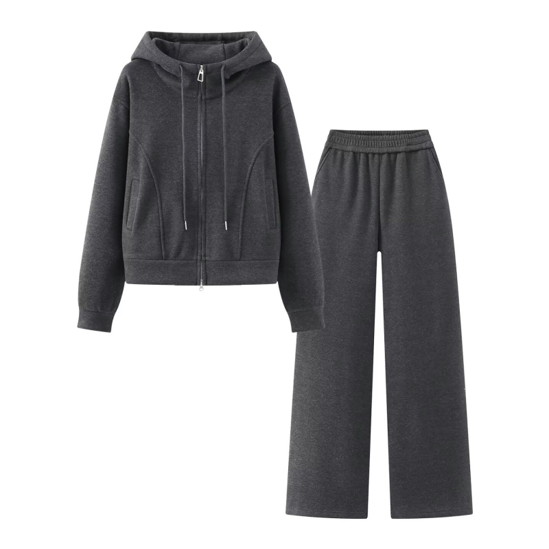 Ženski set dukserice i hlača od dvostrukog materijala – dugi rukav, dizajn kolaža/paneli, zimski gradski streetwear