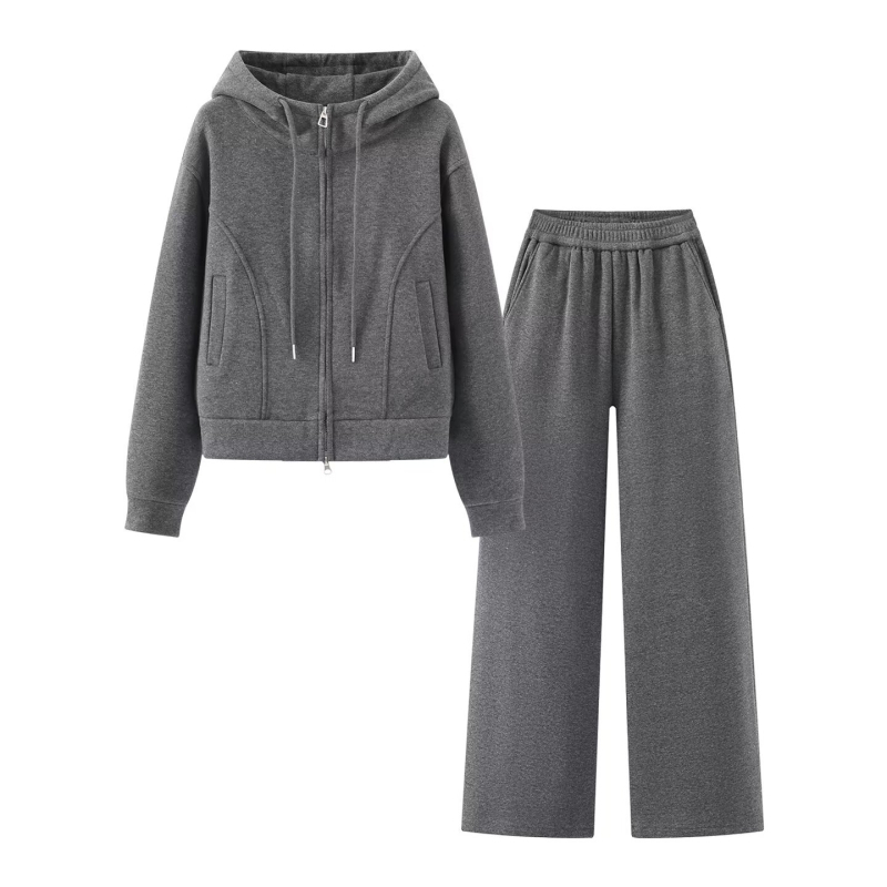 Ženski set dukserice i hlača od dvostrukog materijala – dugi rukav, dizajn kolaža/paneli, zimski gradski streetwear