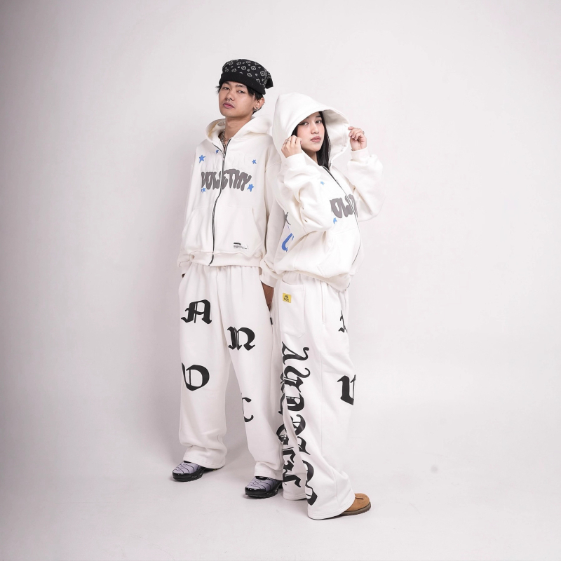 Unisex streetwear komplet s topom od hoodice, dugačke hlače, otisak s slovima/brojevima/tekstom, pamuk-poliester-spandeks mješavina, jesen-zima 2025