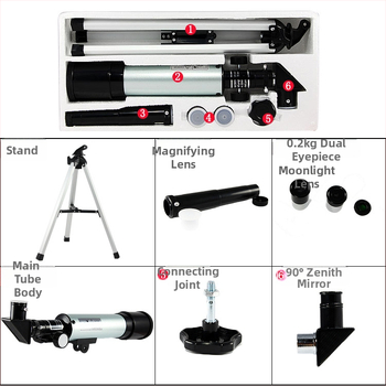 Jiatu F36050 Monokularni astronomski teleskop, povećanje 18x–90x, rezolucija 2 arksekunde