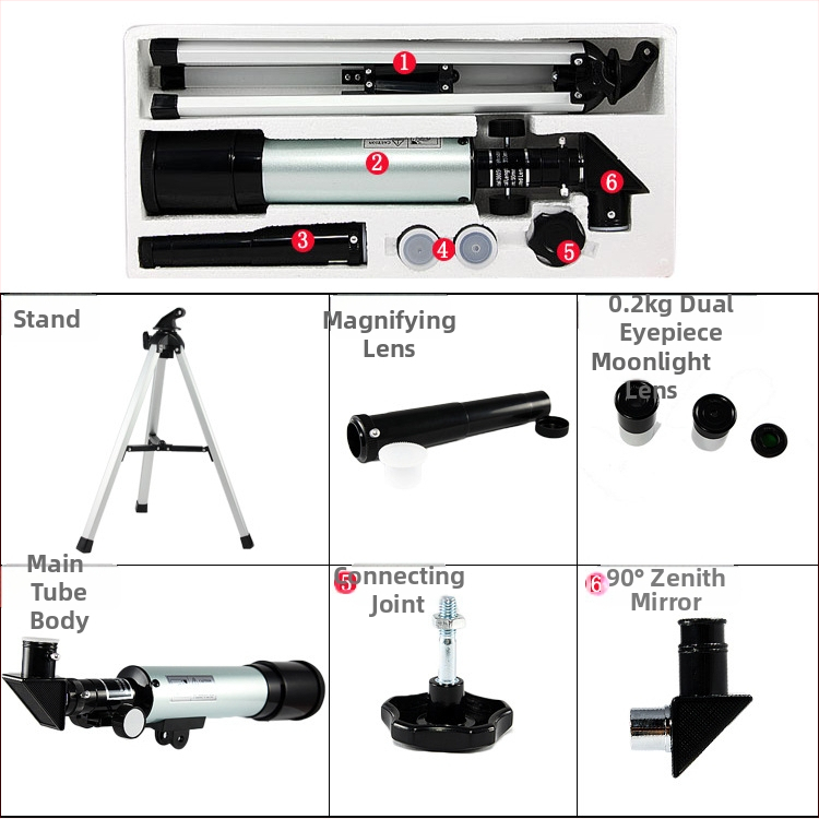 Jiatu F36050 Monokularni astronomski teleskop, povećanje 18x–90x, rezolucija 2 arksekunde