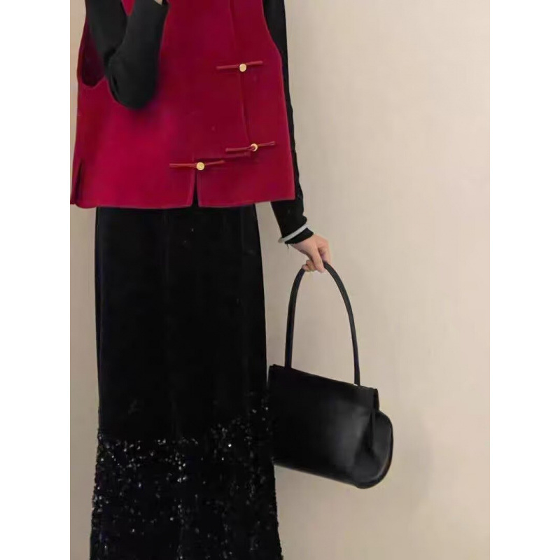 Set prsluk i midi suknja za uredski stil s patchwork detaljima, poliester