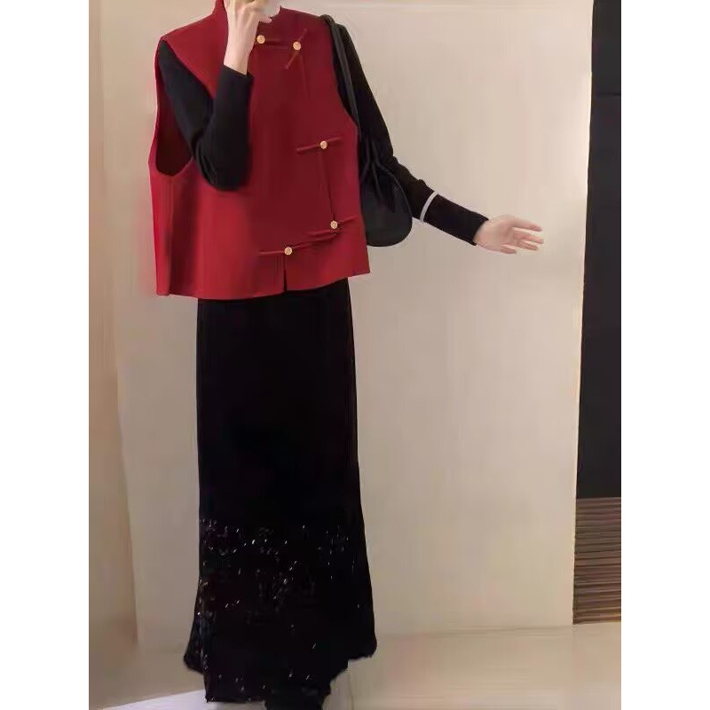 Set prsluk i midi suknja za uredski stil s patchwork detaljima, poliester