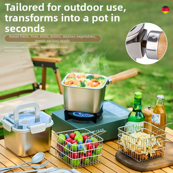 Štvorcová nádoba z nerezovej ocele, viacúčelová, kórejský štýl, na varenie a vyprážanie