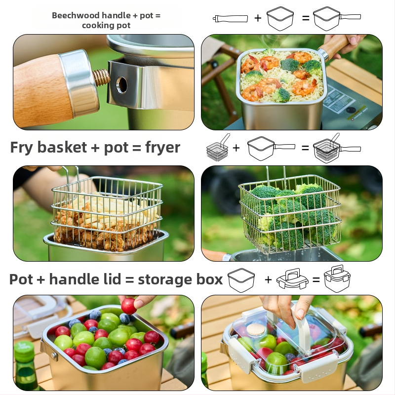 Štvorcová nádoba z nerezovej ocele, viacúčelová, kórejský štýl, na varenie a vyprážanie