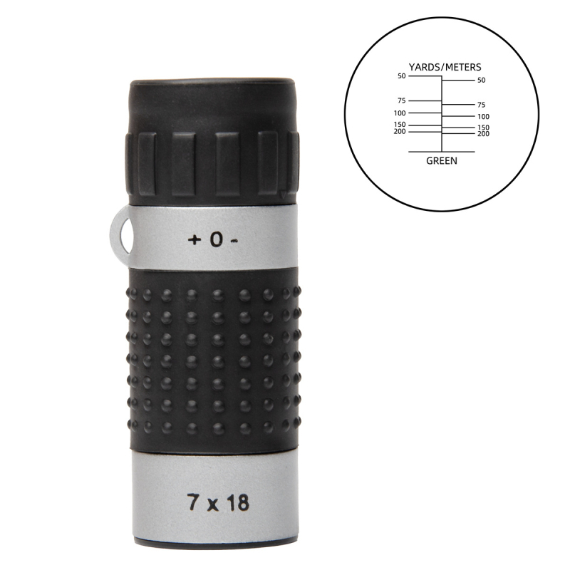 Monokularni teleskop s križnom retikulom za mjerenje udaljenosti, model 7x18, povećanje 7x, vidno polje 8°, izlazna zjenica 18 mm, prijenosno za golf