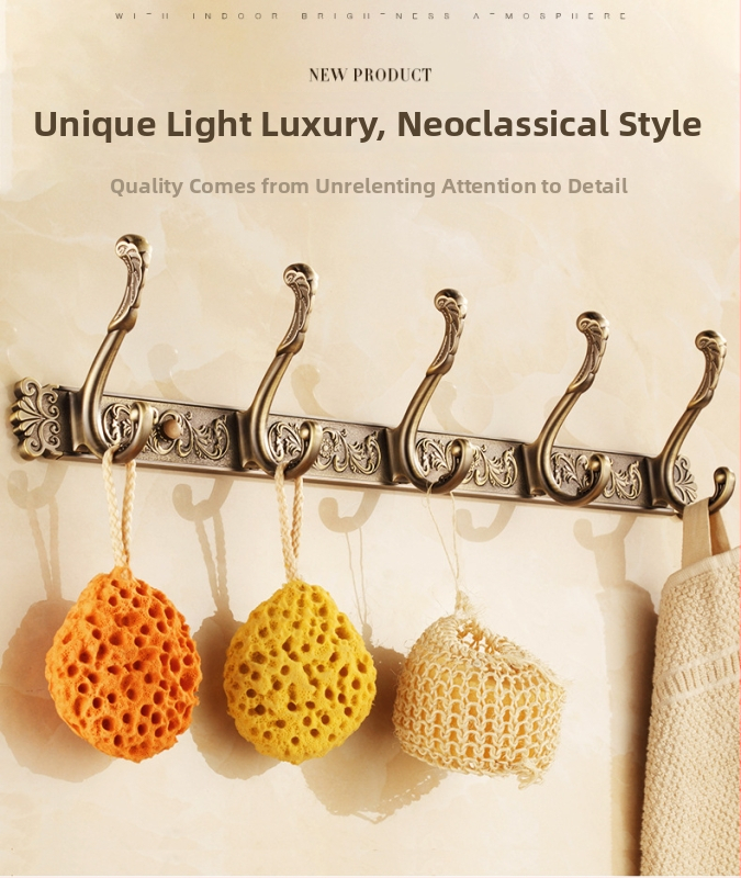 Vešiak na stenu v európskom štýle, starožitný na oblečenie a uteráky (Space Aluminum, oxidačný povrch, East Flame, Light Luxury)