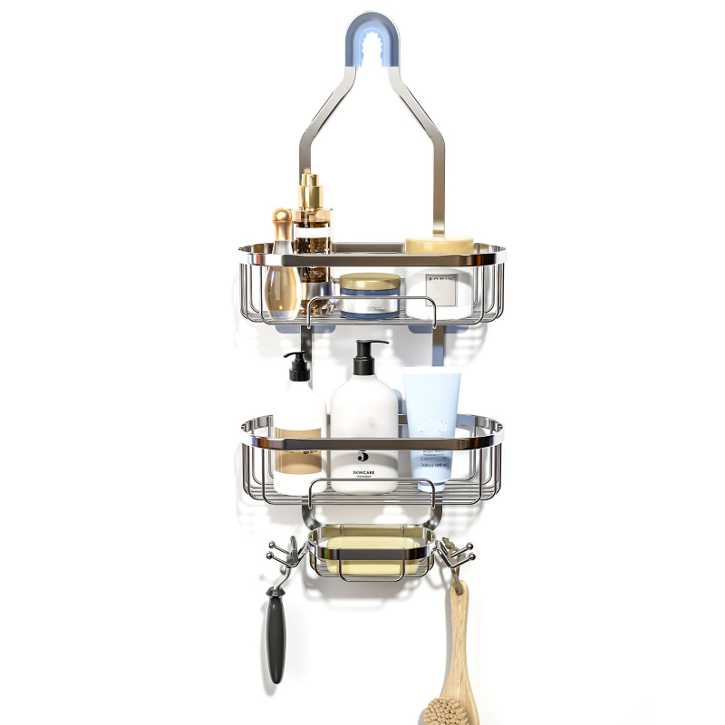 Raft de duș pentru baie, din fier, 3 etaje, Stil minimalist, finisaj electroplate și acoperire cu pulbere, sarcină 1–5 kg