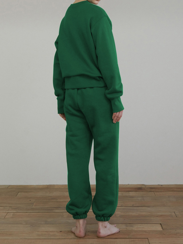 Set trening femei din două piese, hanorac căptușit fleece și pantaloni jogger, amestec bumbac-poliester, imprimeu, toamnă 2025