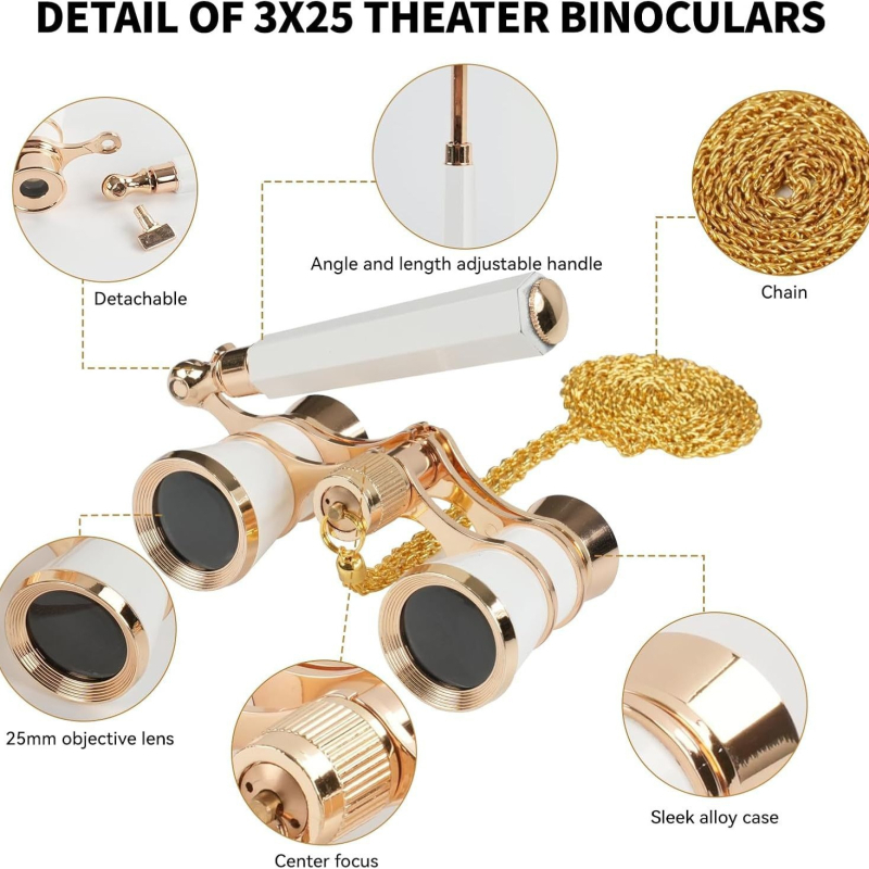 Teatralni binokli s metalnim premazom, povećanje 3x25, prenosni, ovlaštena privatna marka