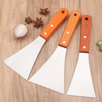 Spatulă de bucătărie cu mâner din lemn și lamă din oțel inoxidabil; antialunecare, rezistentă la temperaturi înalte, protecție împotriva arsurilor; unealtă de bucătărie multifuncțională