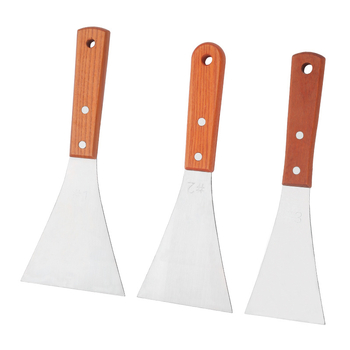 Spatulă de bucătărie cu mâner din lemn și lamă din oțel inoxidabil; antialunecare, rezistentă la temperaturi înalte, protecție împotriva arsurilor; unealtă de bucătărie multifuncțională