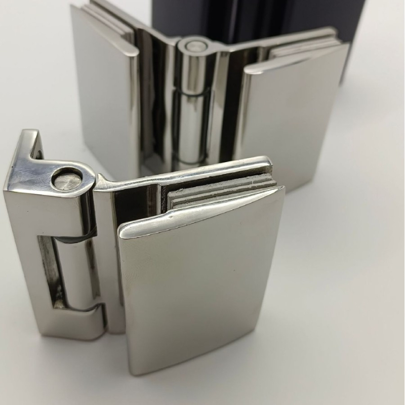 MSD-S108 balama din oțel inoxidabil pentru ușile din sticlă ale băii, deschidere spre interior curbat, 304 oțel inoxidabil, stil modern minimalist