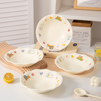 Tava ceramică pentru air fryer cu mâneri duble, model desen animat, formă neregulată