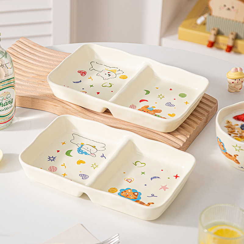 Tava ceramică pentru air fryer cu mâneri duble, model desen animat, formă neregulată