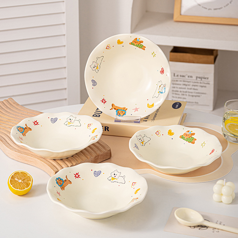 Tava ceramică pentru air fryer cu mâneri duble, model desen animat, formă neregulată