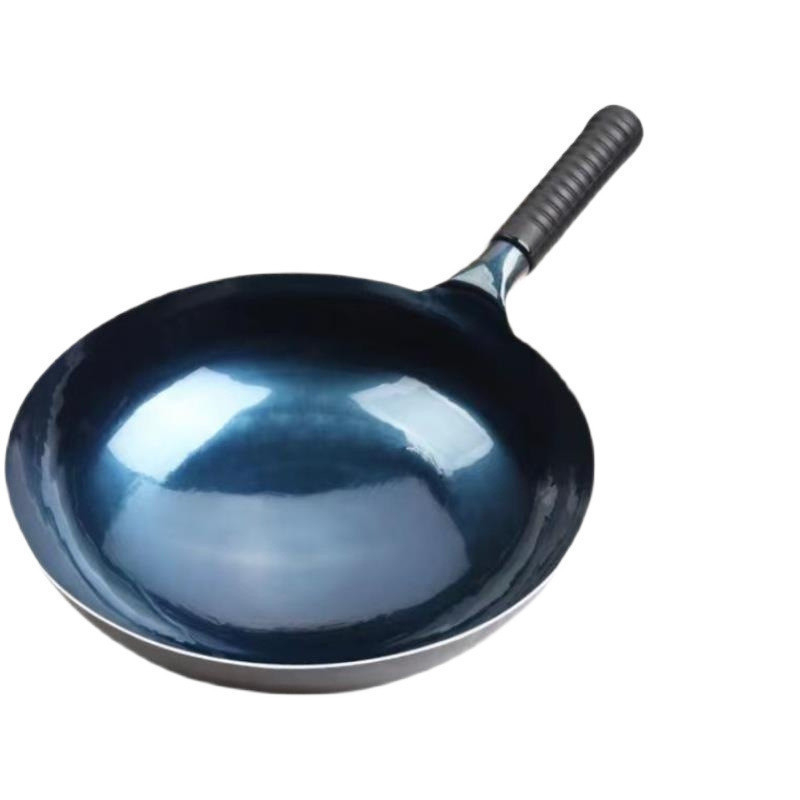 Wok din fontă, netencuit, antiaderent, capac din lemn, fund simplu, adâncime 11