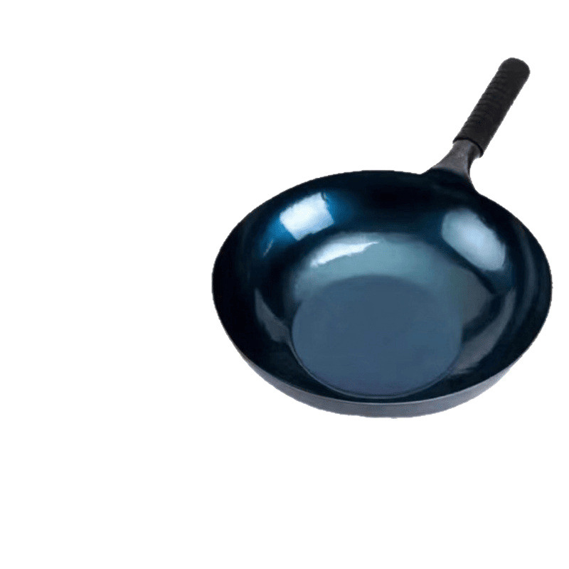 Wok din fontă, netencuit, antiaderent, capac din lemn, fund simplu, adâncime 11