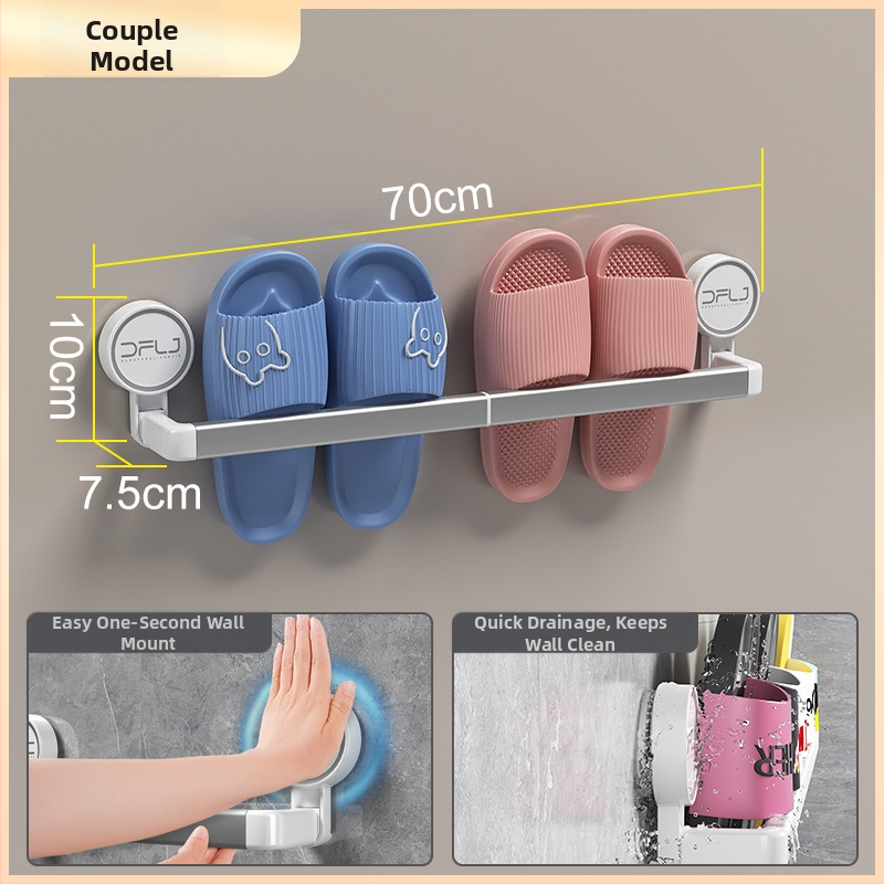 Držač papuča s vakuumskim pričvršćivanjem za kupaonicu, 1‑etažni, od plastike i aluminijske legure, uklonjivi, nosivost 5 kg
