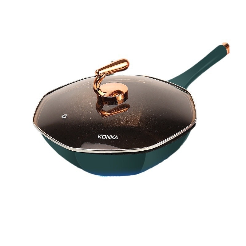 Konka titanijski osmerokutni wok s non-stick premazom, višeslojno dno, poklop od kaljenog stakla