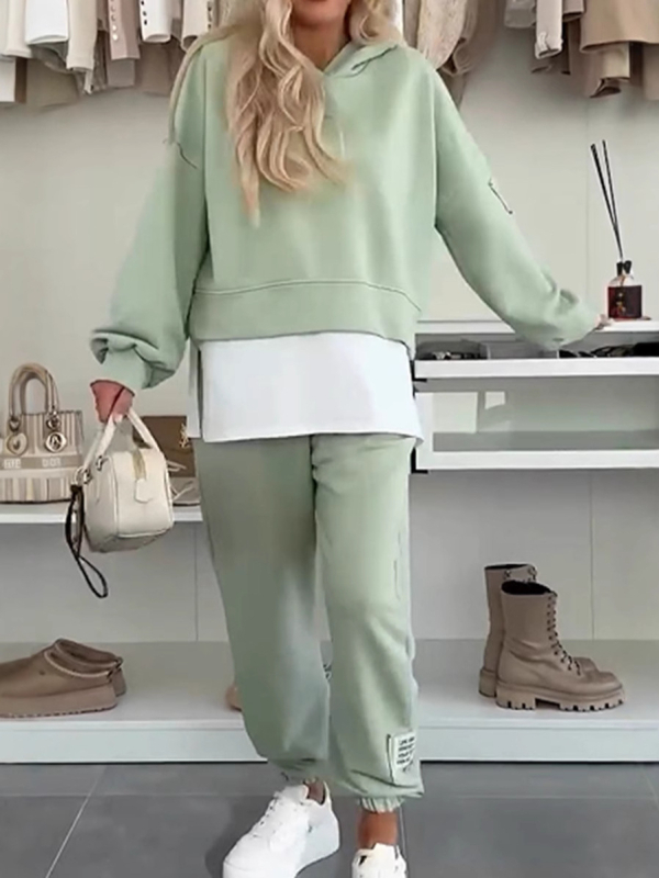 Ženski hooded casual sportski set – top od poliestera s kolážnim dizajnom, usklađen uzorak, jesenja sezona