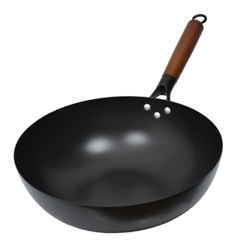 Wok s ravnim dnom od kovanog željeza za plinski štednjak, bez premaz, dvostruka namjena za prženje i sauté, kompatibilan s indukcijskom pločom