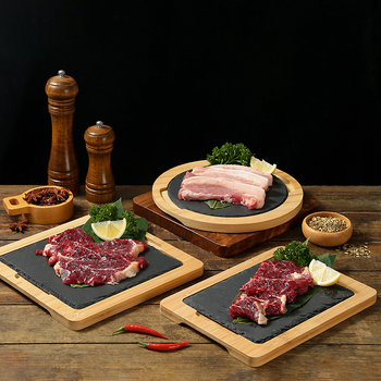 Δίσκος σερβιρίσματος από πέτρινη πλάκα με μπαμπού επέκταση, στρογγυλός, από πεύκο, μοντέρνο μινιμαλιστικό στυλ, δυνατή προσαρμογή και εκτύπωση λογοτύπου