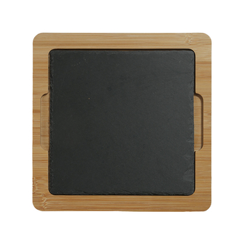 Δίσκος σερβιρίσματος από πέτρινη πλάκα με μπαμπού επέκταση, στρογγυλός, από πεύκο, μοντέρνο μινιμαλιστικό στυλ, δυνατή προσαρμογή και εκτύπωση λογοτύπου