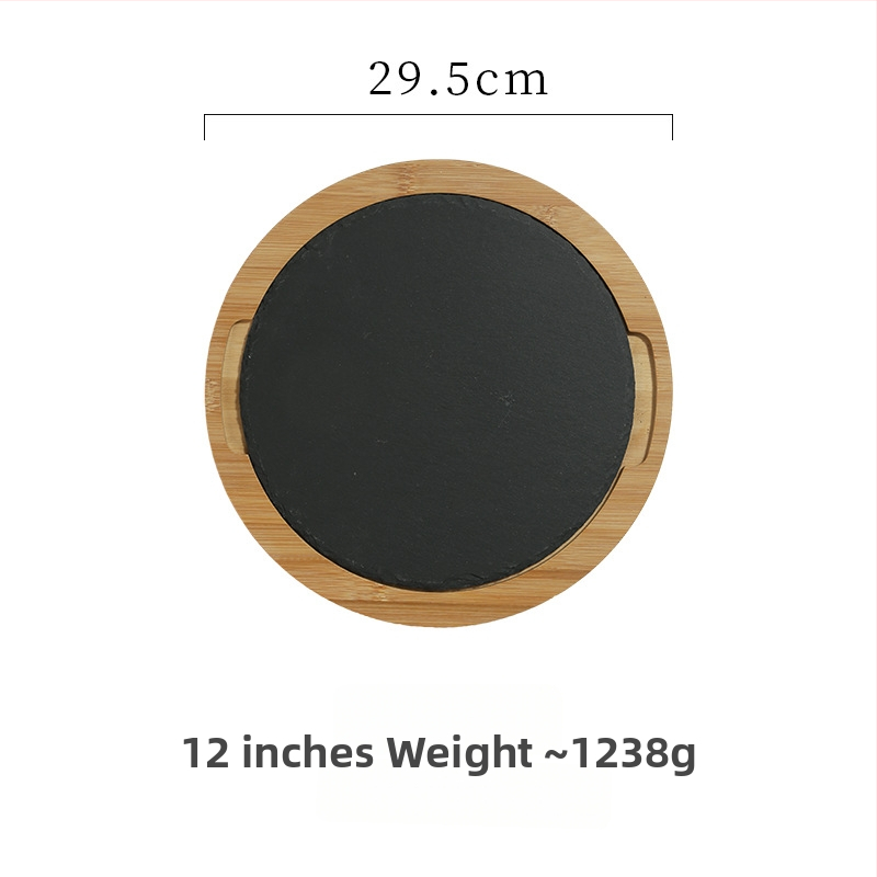 Δίσκος σερβιρίσματος από πέτρινη πλάκα με μπαμπού επέκταση, στρογγυλός, από πεύκο, μοντέρνο μινιμαλιστικό στυλ, δυνατή προσαρμογή και εκτύπωση λογοτύπου