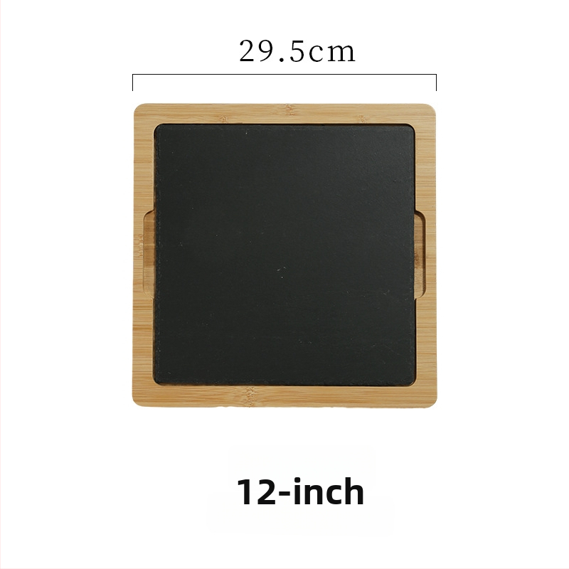 Δίσκος σερβιρίσματος από πέτρινη πλάκα με μπαμπού επέκταση, στρογγυλός, από πεύκο, μοντέρνο μινιμαλιστικό στυλ, δυνατή προσαρμογή και εκτύπωση λογοτύπου