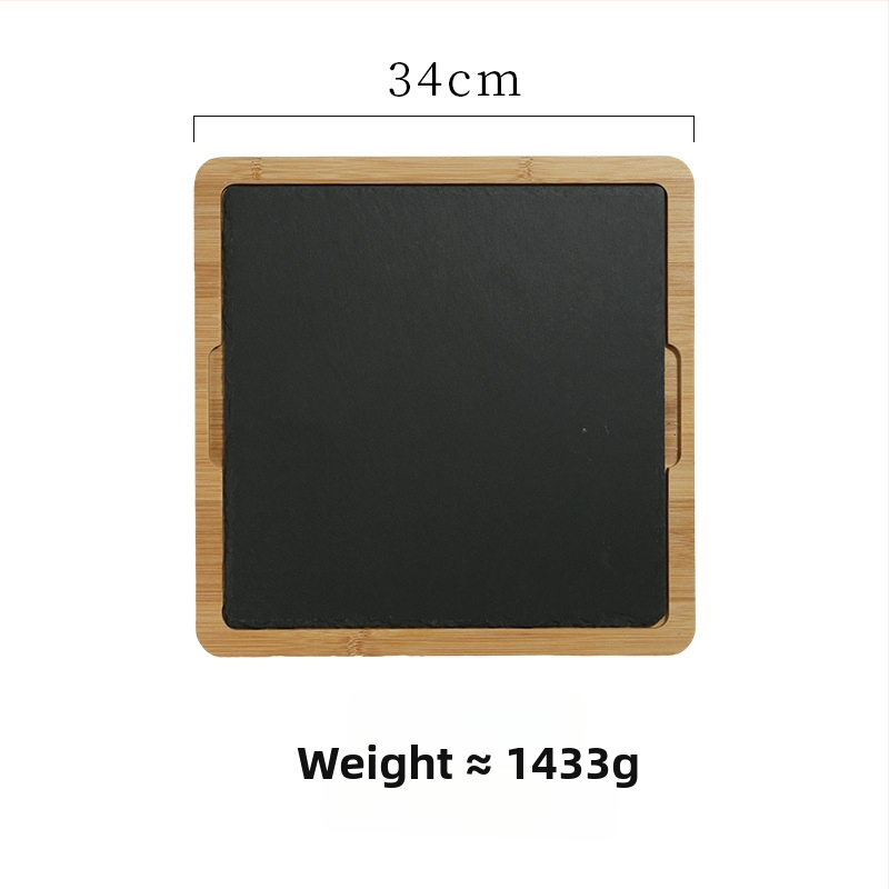 Δίσκος σερβιρίσματος από πέτρινη πλάκα με μπαμπού επέκταση, στρογγυλός, από πεύκο, μοντέρνο μινιμαλιστικό στυλ, δυνατή προσαρμογή και εκτύπωση λογοτύπου