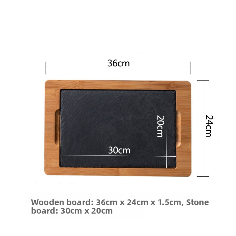 Δίσκος σερβιρίσματος από πέτρινη πλάκα με μπαμπού επέκταση, στρογγυλός, από πεύκο, μοντέρνο μινιμαλιστικό στυλ, δυνατή προσαρμογή και εκτύπωση λογοτύπου