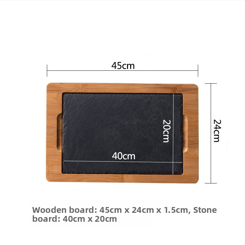 Δίσκος σερβιρίσματος από πέτρινη πλάκα με μπαμπού επέκταση, στρογγυλός, από πεύκο, μοντέρνο μινιμαλιστικό στυλ, δυνατή προσαρμογή και εκτύπωση λογοτύπου