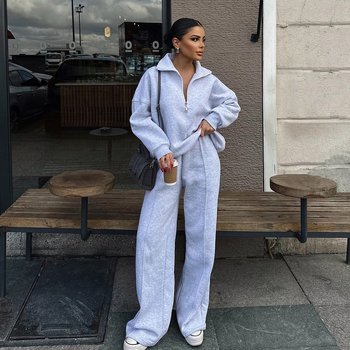 Dva komada ženski casual set: patchwork kardigan pulover i hlače, poliester, jesen 2025, gradski stil