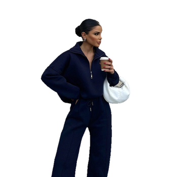 Dva komada ženski casual set: patchwork kardigan pulover i hlače, poliester, jesen 2025, gradski stil