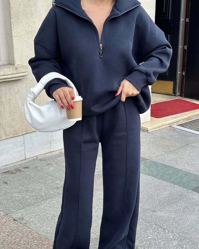 Dva komada ženski casual set: patchwork kardigan pulover i hlače, poliester, jesen 2025, gradski stil