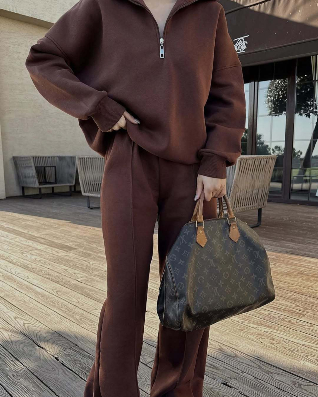 Dva komada ženski casual set: patchwork kardigan pulover i hlače, poliester, jesen 2025, gradski stil