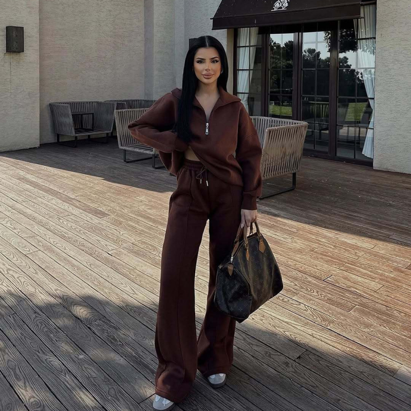 Dva komada ženski casual set: patchwork kardigan pulover i hlače, poliester, jesen 2025, gradski stil