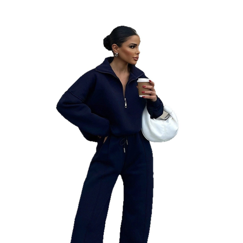 Dva komada ženski casual set: patchwork kardigan pulover i hlače, poliester, jesen 2025, gradski stil