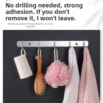 Стенно монтирана закачалка-органайзер от неръждаема стомана за кухня и баня, без пробиване, един ред (Материал: неръждаема стомана; Носимост: 30 кг; Покритие: полиране; Стил: лек лукс)