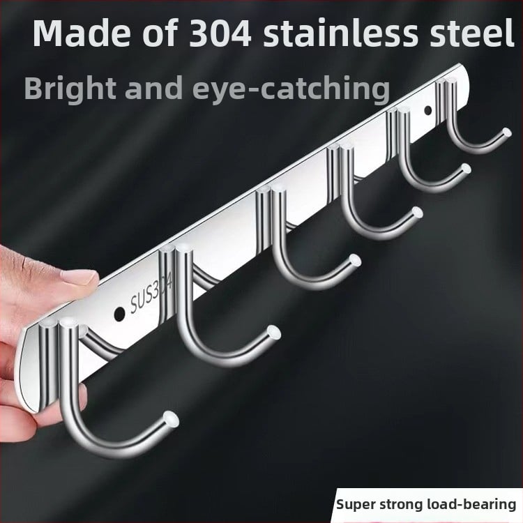 Стенно монтирана закачалка-органайзер от неръждаема стомана за кухня и баня, без пробиване, един ред (Материал: неръждаема стомана; Носимост: 30 кг; Покритие: полиране; Стил: лек лукс)