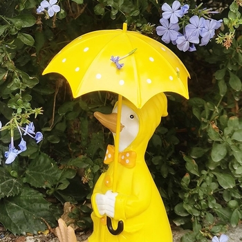 Rață ornament pentru grădină – sculptură din rășină sintetică, pictată manual, pentru curte, terasă și balcon, rezistentă la intemperii