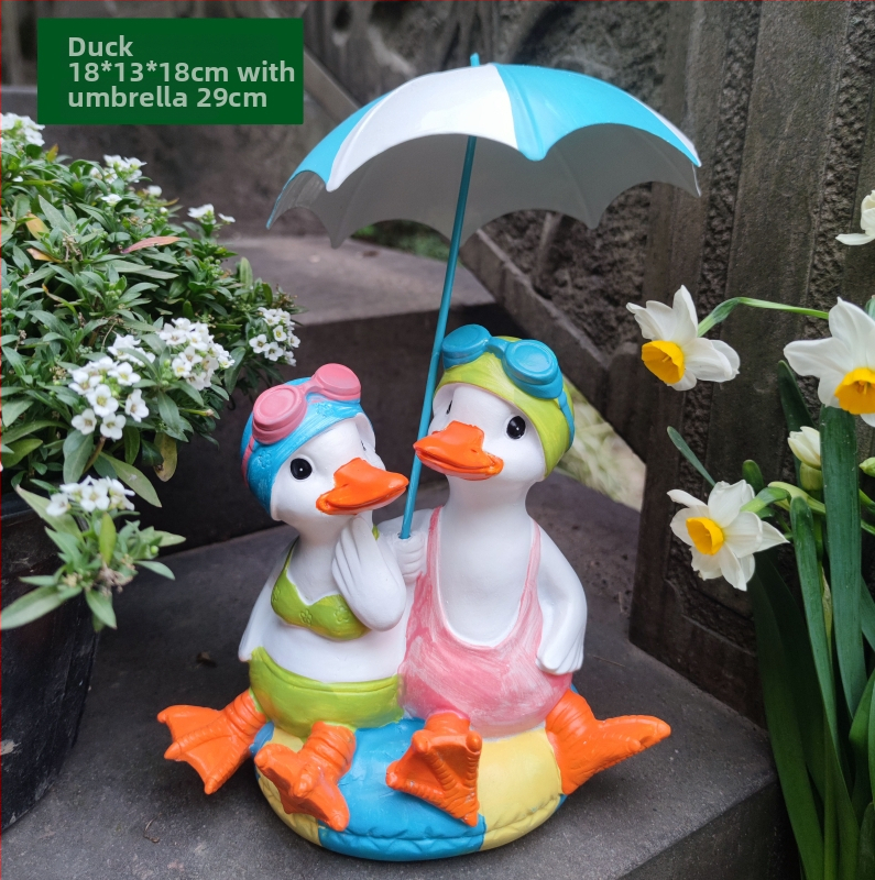 Kačacia ozdoba na záhradu – ručne maľovaná socha zo syntetickej živice, vhodná pre dvor, terasu a balkón, odolná voči poveternostným vplyvom