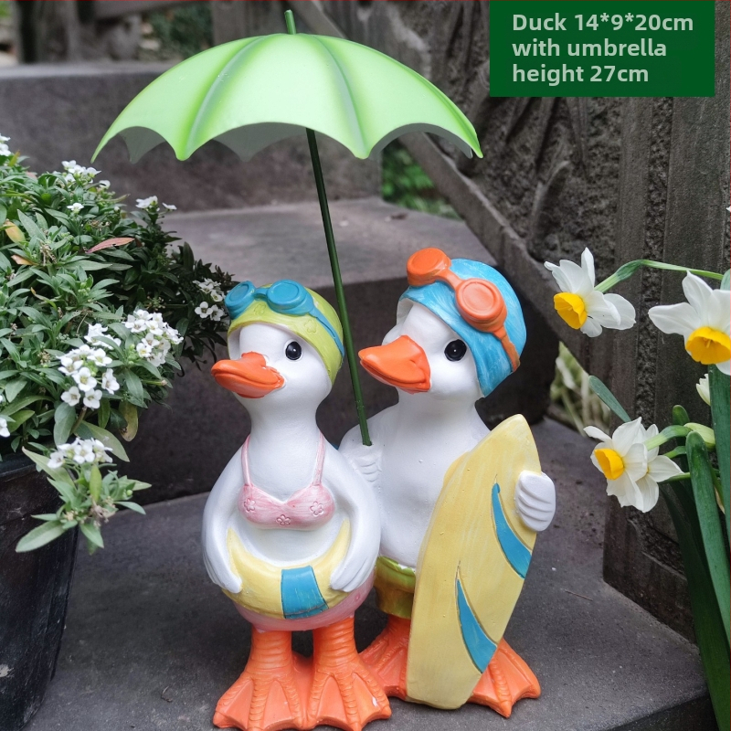 Kačacia ozdoba na záhradu – ručne maľovaná socha zo syntetickej živice, vhodná pre dvor, terasu a balkón, odolná voči poveternostným vplyvom