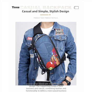 Férfi mellkas táska, vízálló, 8 hüvelykes laptop rekesz, poliészter, anime minta, Fagers