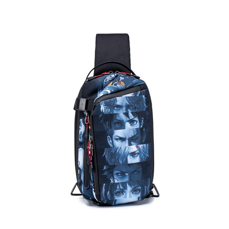 Férfi mellkas táska, vízálló, 8 hüvelykes laptop rekesz, poliészter, anime minta, Fagers
