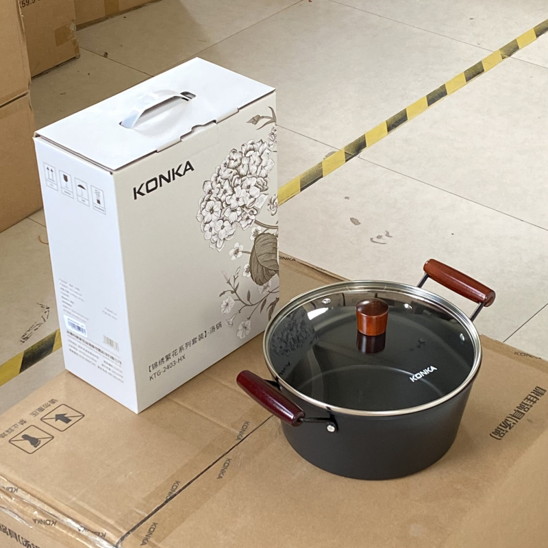 Konka Blossom serija bez premazivanja od lijevanog željeza, dvodijelni set: wok i tiganj