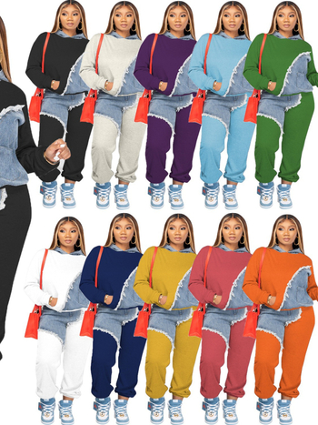 JH322 Pamučni dvodijelni komplet s dugim rukavima, color block uzorak, casual stil