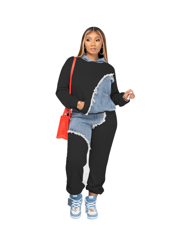 JH322 Pamučni dvodijelni komplet s dugim rukavima, color block uzorak, casual stil